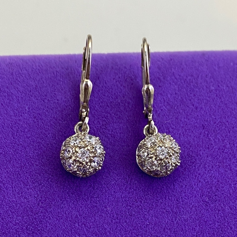 💛 Sterling Silver Pave Crystal Ball Drop Earrings | Classic Everyday Sparkle